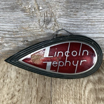 1930s Lincoln Zephyr Emblem Hood Ornament Enamel Grill Badge - Image 1 of 4