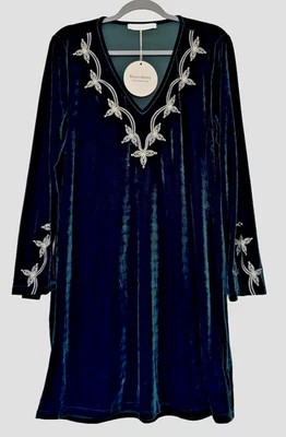 NUEVO Vestido de Terciopelo Rusty Polvoriento Para Mujer XL Bordado Verde Bosque Línea A Nuevo con Etiquetas Foto 1 de 4