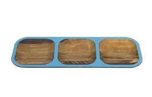 David Rasmussen 15" WUD Walnut Hors d'Oeuvres Tasting Tray Dark Blue Trim - Picture 1 of 3