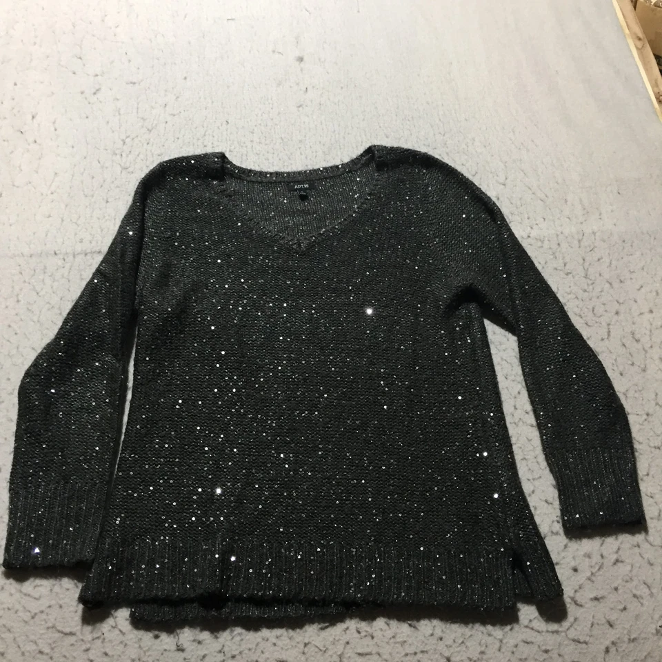 Apt. 9 Suéteres Mujer XL Verde Oscuro Lentejuelas Manga Larga Cuello en V Tejido Foto 1 de 4