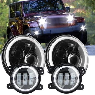 Kit combinado de faros LED redondos de 7" y luces antiniebla de 4" para Jeep Wrangler JK 2007-17 Foto 1 de 4