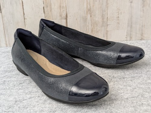 Ballerine da giardino Clarks Neenah donna 9M nere in pelle slip on casual ufficio