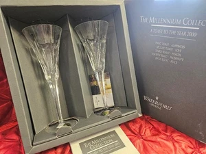 SET OF 2 WATERFORD MILLENNIUM LOVE TOASTING FLUTES CRYSTAL GLASSES MINT IN BOX - Picture 1 of 11
