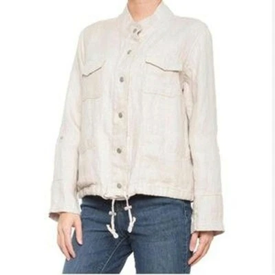 100% Linen Mnimalist Snap Button Down  Jacket Pockets Oversized XS - Image 1 of 4