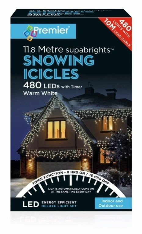 Premier Lv162184ww Snowing Icicles With Timer Warm White 480 LED