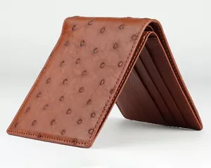 Real Brown Ostrich Wallet Exotic Skin Leather Men's Bifold RFID Blocking Wallet - Picture 1 of 13