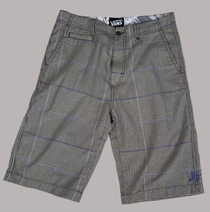 Vans Boys Size 18 Plaid Shorts Skater Golf Style Houndstooth Purple Stitch Flat - Picture 1 of 4