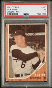 Tarjeta de béisbol 1962 Topps AL KALINE Tigers tinte verde 150 graduada PSA 1 bonito pop 1 - Imagen 1 de 2