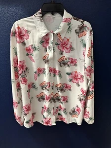 ZXZY Damen Ananas Blumen Reverskragen Halbarm Button Down Bluse LRG - Bild 1 von 7
