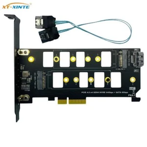 New PCIE 4.0 to M.2 SSD Adapter Card Dual Disk NVME+SATA 22110 PCIe 4.0 x4 Gen4 - Picture 1 of 3