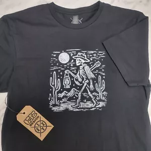 Desert Night Cactus Skeleton Cowboy T-Shirt Hand Printed Lino Printed - Picture 1 of 16