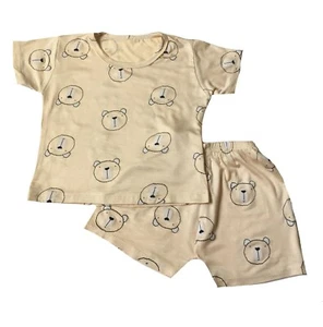 Unisex Baby Toddler Cotton Stretchy Pajama Set 2-Piece ShortSleeve,Beige(9M-12M) - Picture 1 of 6