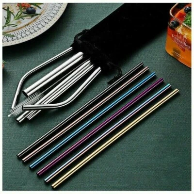 2pcs Stainless Steel Drinking Straw Reusable Colored Metal Straws Clean Brush - Image 1 of 4