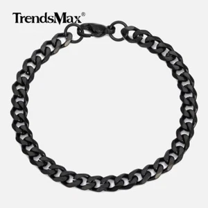 10" 3-11mm Black Stainless Steel Curb Cuban Link Chain Anklet Bracelet for Ankle - Picture 1 of 9