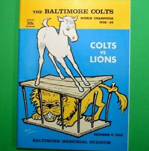 Baltimore Colts vs Lions Dec 4, 1960 Official Program World Champion Colts NICE!