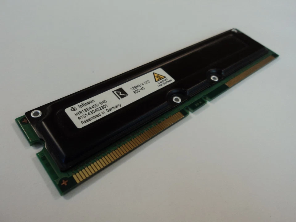 Infineon RAM Memory Module 128MB PC800-45 RDRAM RIMM non-ECC HYR166440G-845 - Image 1 of 4