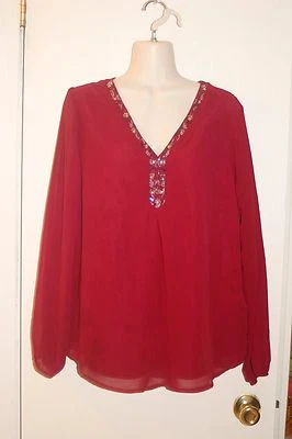 JACLYN SMITH  Blouse Top Red Beaded Embellished Lined Chiffon  Sz M * XLNT Foto 1 de 4