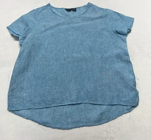 Tahari Damen 1X 100% Leinen Bluse Oberteil Shirt leicht blau kurzarm - Bild 1 von 11