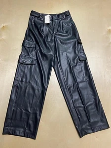 Pantalones cargo rectos de tiro alto de cuero sintético para mujer un nuevo día negros talla 6 - Imagen 1 de 12