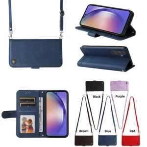 For Samsung Galaxy "A" Series Magnetic Leather Flip Card Wallet Case W/ Lanyard - Picture 1 of 30