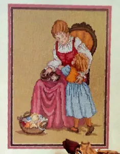 Cross Stitch Patten MOTHERS LOVE Mother Daughter Kitten Basket Vintage - Picture 1 of 8