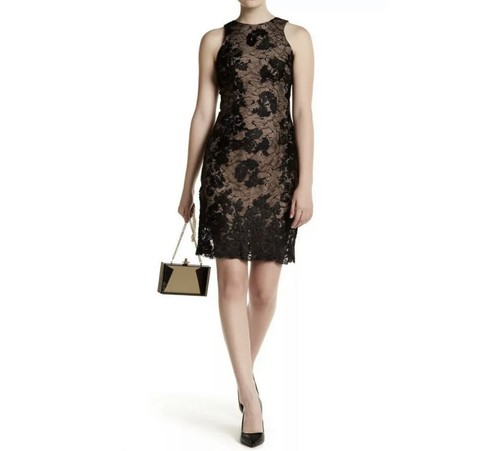 Abito da donna Population taglia S guaina ricamo pizzo nero celine