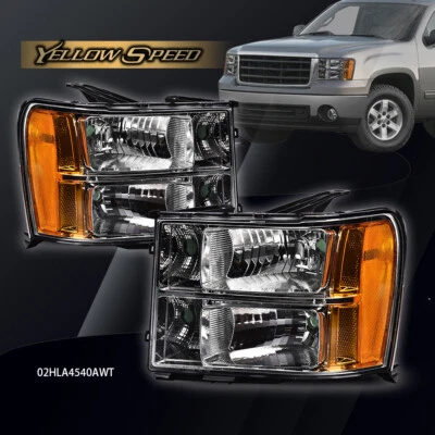 Fit For 2007-2014 GMC Sierra 1500 2500HD 3500HD Headlights Headlamps Left+Right  - Image 1 of 4