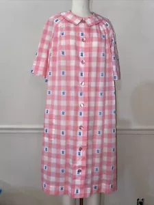 Vtg MCM Pink/white Gingham Patio Dress Robe Peter Pan Collar Pocket Button Up XL - Picture 1 of 7