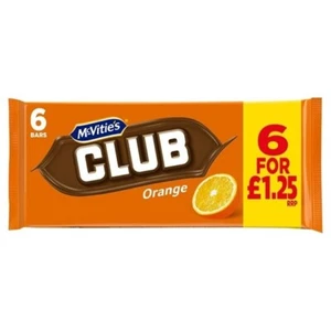 McVitie's Club Orange Chocolate Biscuit - 6 Bars Per Pack - Pack of 12 - Picture 1 of 1