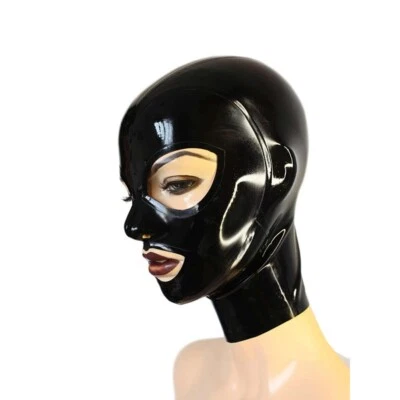 Sexy Black Latex Hood Open Eyes and Mouth Rubber Mask Catsuit Cosplay BDSM 0.4mm - Image 1 of 4