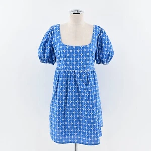 RHODE X TARGET Dress Sz S Blue Embroidered Eyelet Floral Cotton Puff Sleeve Mini - Picture 1 of 12