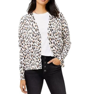  Suéter Cárdigan LOFT Estampado Leopardo Cuello en V Mujer Color Crema/Gris Talla Pequeña  - Imagen 1 de 9