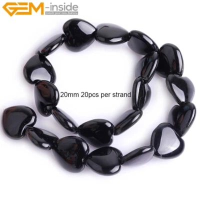 Medallones de ágata negra natural con forma de corazón cuentas sueltas de piedra para hacer joyas 15"" Foto 1 de 4