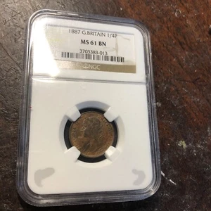 Great Britain 1887 Ms-61 Ngc Graded Farthing - Picture 1 of 2