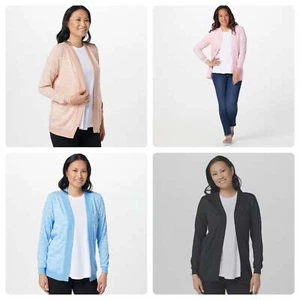 MUK LUKS Women’s Butter Knit Open Front Cardigan with Rib Trim Detail - Picture 1 of 8