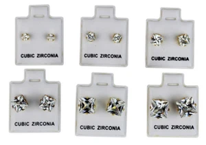 Set of 6 Cubic Zirconia Stud Square Cut Earrings 3 - 8 mm Gold - Picture 1 of 4