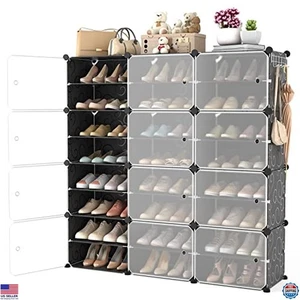 Portable Shoe Rack Organizer, 48 Pairs, 8-Tier Adjustable Storage Cabinet, Black - Picture 1 of 6