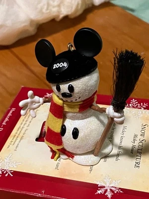 Disney MICKEY MOUSE Snow Sculpture SNOWMAN 2004 Hallmark Keepsake Ornament w/Box - Image 1 of 4