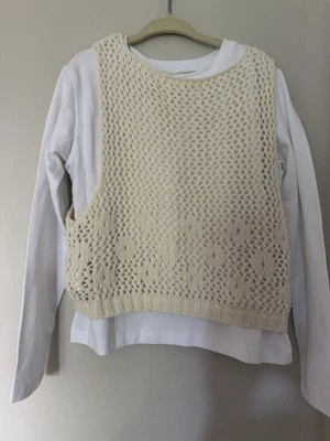 Zara Girl Crochet Sweater vest With Shirt Ecru White 8/9 - Image 1 of 4