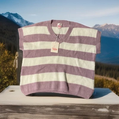 Suéter So Me Rosa Blanco Rayas Grandes Manga Gorra Pequeño Foto 1 de 4