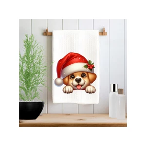 Süß Weihnachten Hund Geschirrtuch 16x24 Waffelmuster Welpe Nikolausmütze Küche Dekor - Bild 1 von 6