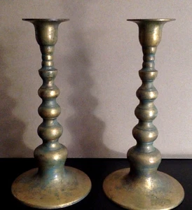 Paar Vintage Messing hohe Kerzenständer 10 cm Patina - Bild 1 von 5