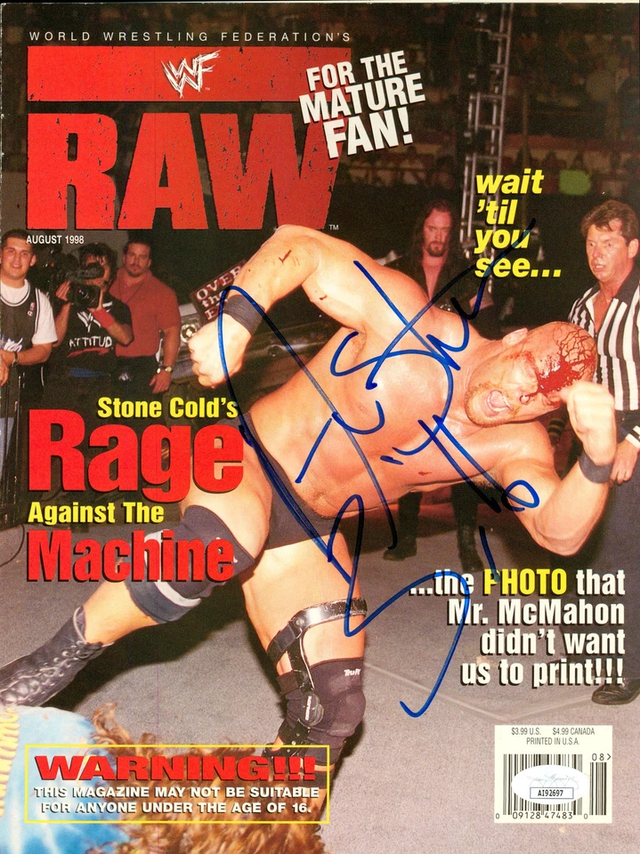 Cubierta de revista Stone Cold Steve Austin firmada por WWF Raw (con JSA) Foto 1 de 1