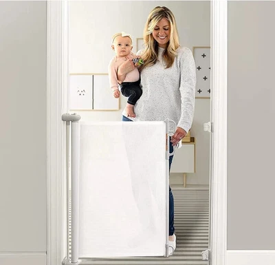 MOMCOZY RETRACTABLE BABY GATE, 33" TALL, EXTENDS UP TO 55" WIDE - White - Image 1 of 4