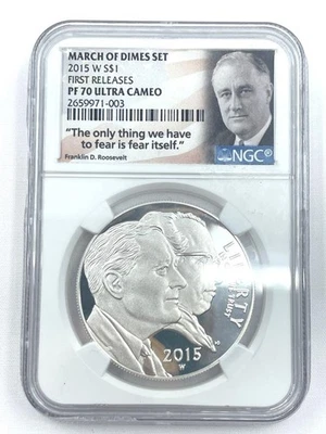 2015 W March of Dimes, NGC PF70 Ultra Cameo, S$1 1st Release  90% Silver   - Image 1 of 4