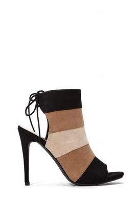 Bianca by JUSTFAB (SHOEDAZZLE) Sandalias, botines de gamuza sintética negras/beige, talla 8 Foto 1 de 4