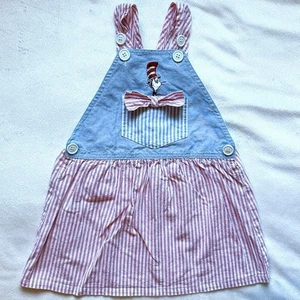 Abito completo Dr. Seuss vintage 1994 bambina 2T RARO a righe ricamato - Foto 1 di 7