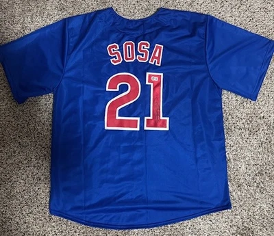 SAMMY SOSA SIGNED AUTO CHICAGO CUBS BLUE JERSEY BECKETT BAS AUTOGRAPHED - Image 1 of 4