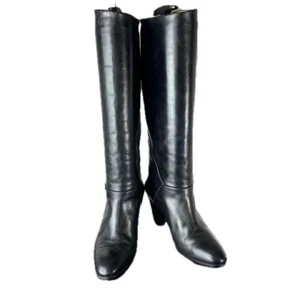 GUCCI Long Boots Shoes Interlocking EU 38 US 8 Leather Black Authentic - Picture 1 of 24