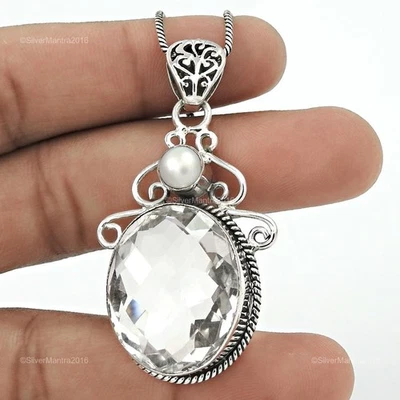 Perla Pietra Argento Sterling Unico Figlia Lunetta a Mano Compleanno Ciondolo - Immagine 1 di 4